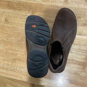 Mens Merrell slip on dress shoes brown